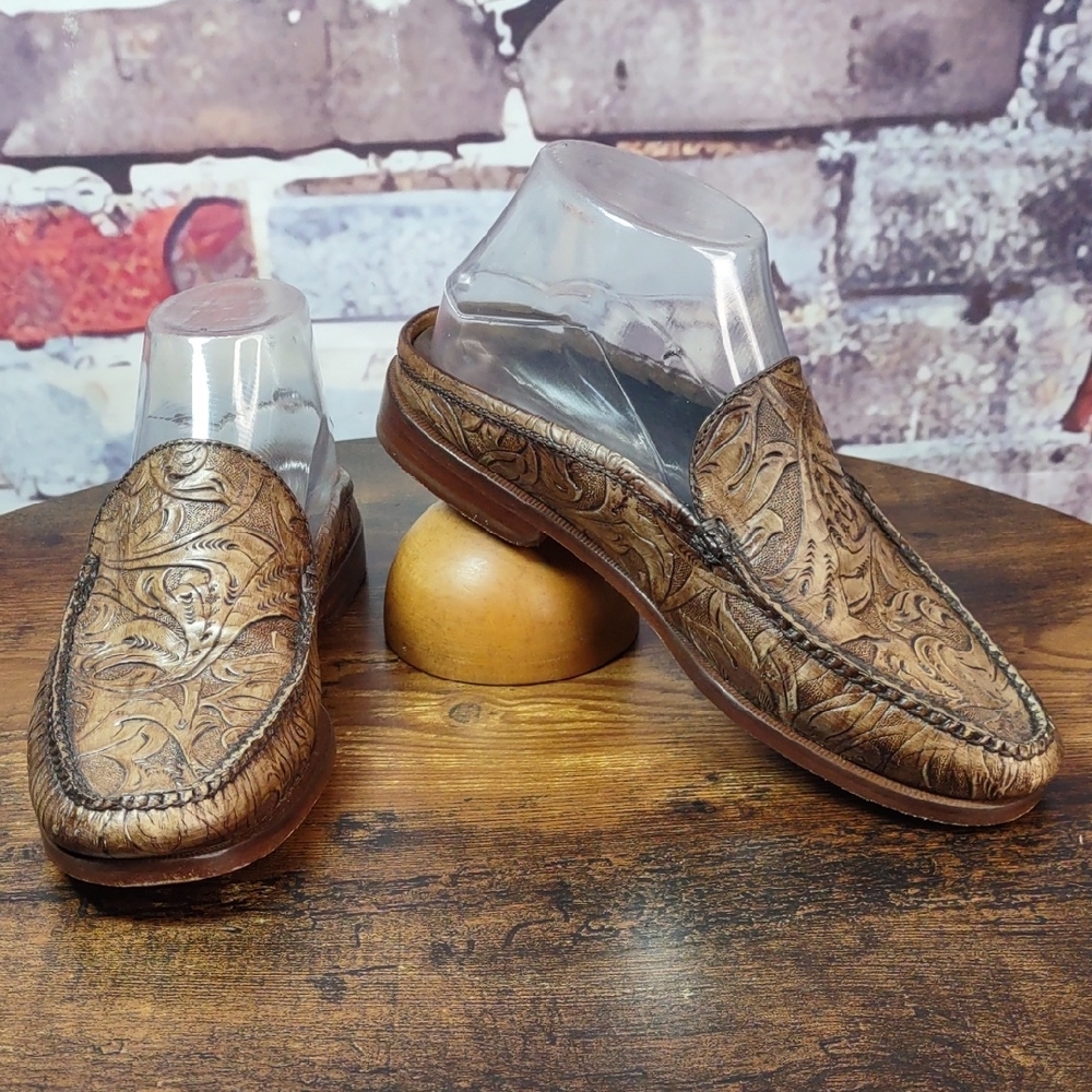 Cole Haan Tooled Leather Slip-on Style Mules